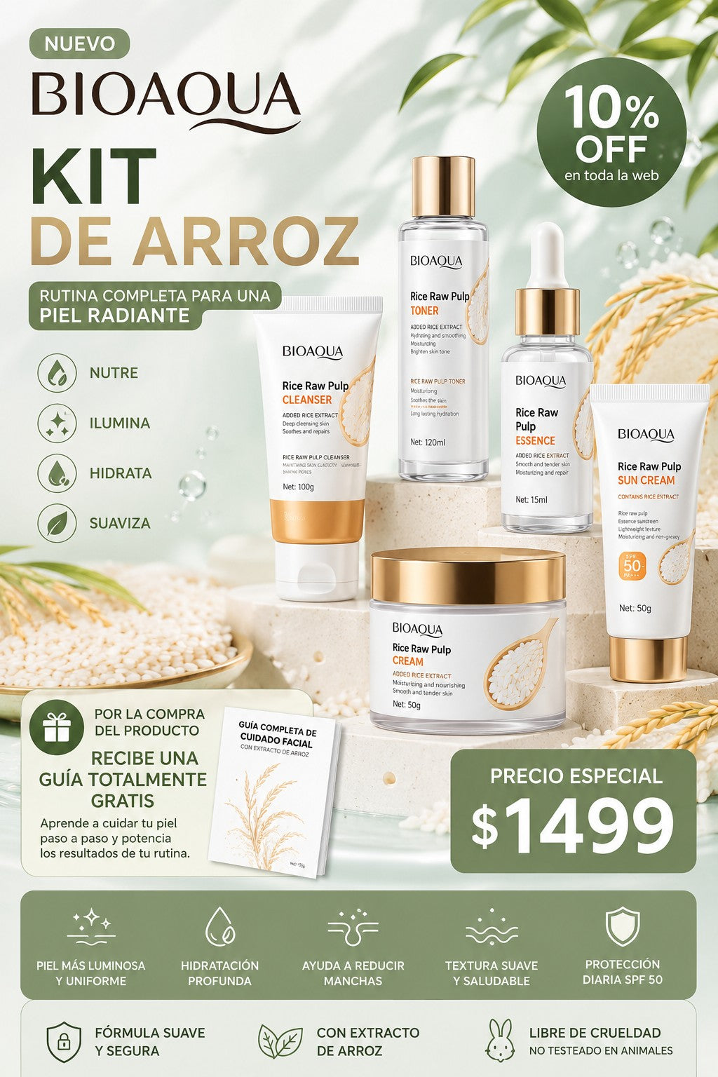 KIT DE LIMPIEZA FACIAL BIOAQUA DE ARROZ